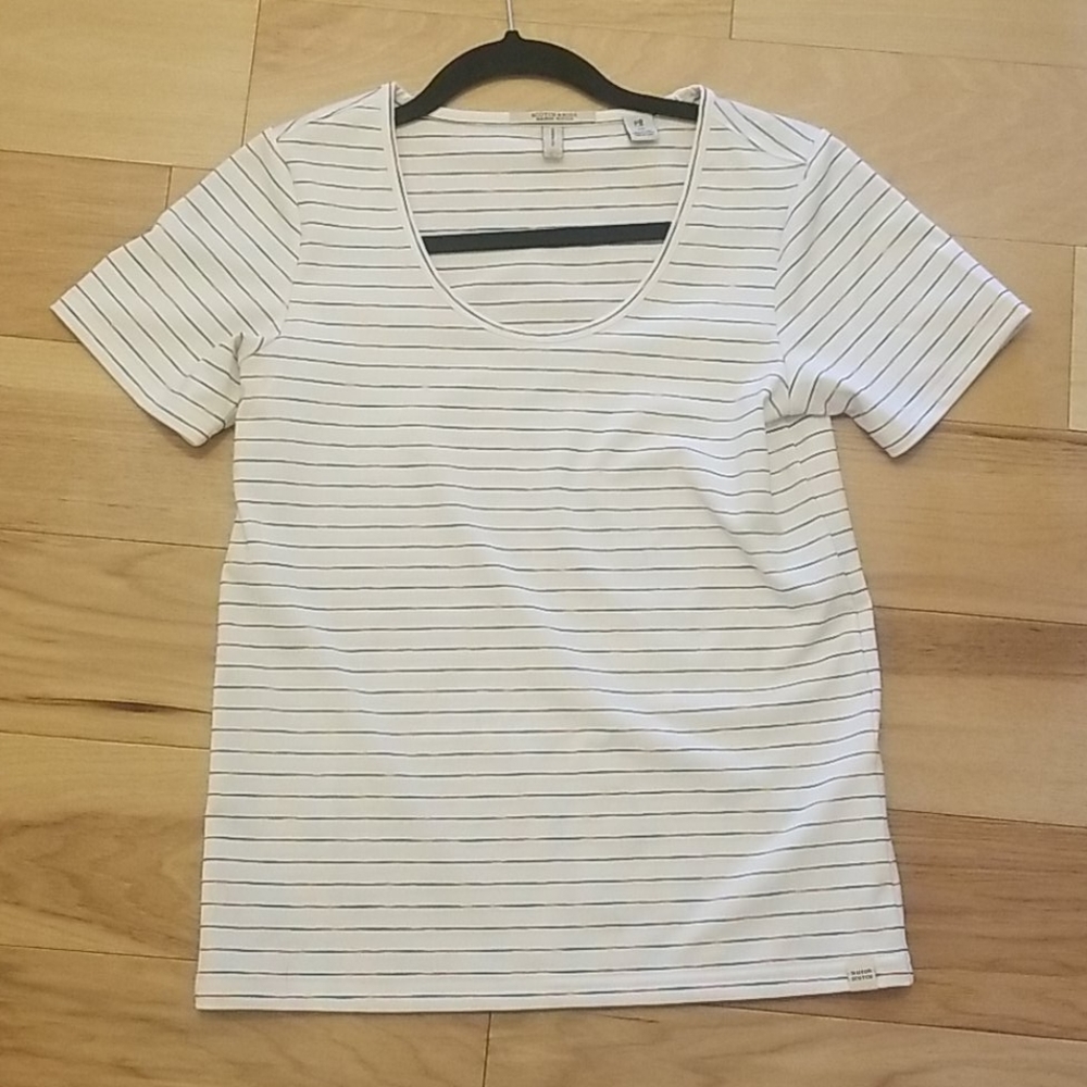 Maison Scotch rainbow striped white t shirt